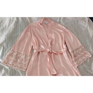 Woman Pink Silk Pink Butterfly Lace Sleeve Robe Large/XLarge Valentine Gift